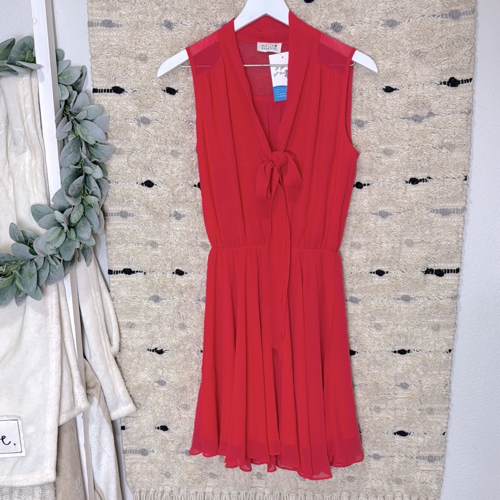 Molly Bracken Red Sleeveless Tie-Neck Mini Dress